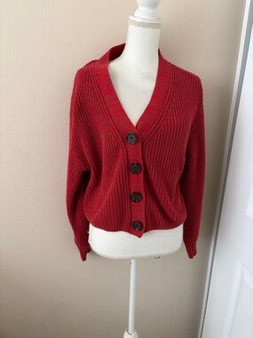 Urban Outfitters Red Ribbed V-Neck Sweater